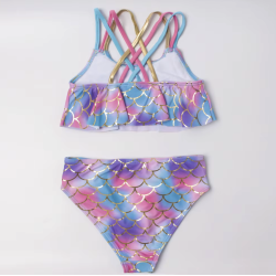 Bikini med pailletmusling og guldprint