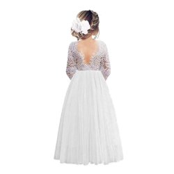 Blondekjole med chiffonskrt og lange rmer hvid