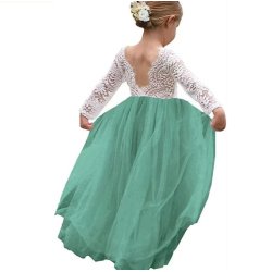 Blondekjole med chiffonsk�rt og lange �rmer salvie