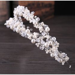 Tiara/h�rb�jle med 2 r�kker perler og krystaller