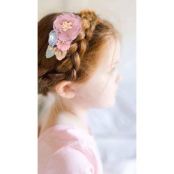 H�rclip med silkeblomster rosa/bl�