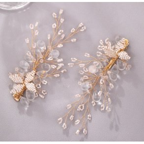 Hrclip-st med mlkehvide glasperler