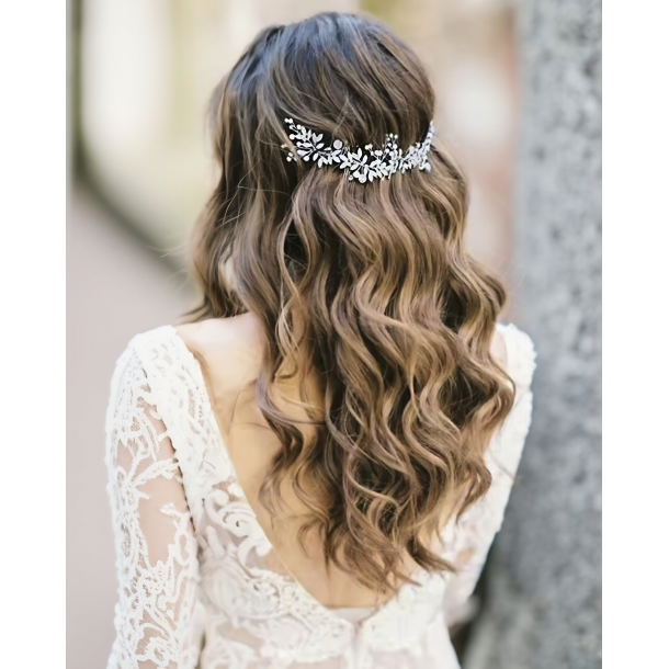 H�rkam med perle/krystalranke s�lv
