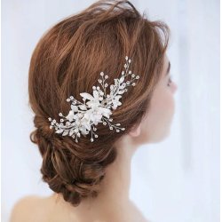 H�rkam med porcel�nsblomster og krystaller Rosaguld