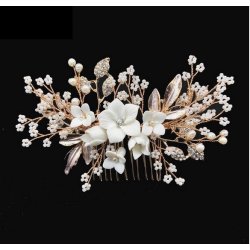 H�rkam med porcel�nsblomster og krystaller Guld