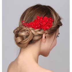 H�rkam med r�de stofblomster