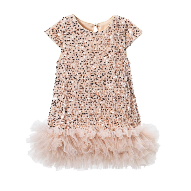 Jule/Nytrskjole med pailletter og tyl champagneuld