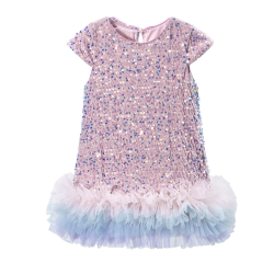  Jule/Nytrskjole med pailletter og tyl sart pink/regnbue