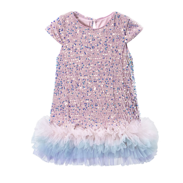  Jule/Nytrskjole med pailletter og tyl sart pink/regnbue