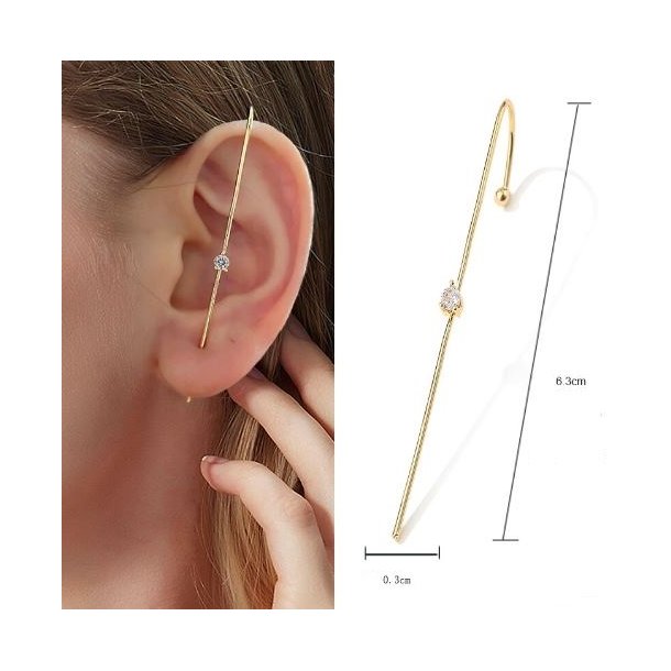 Lang resticker/earcuff med enkelt zirkon rdguld