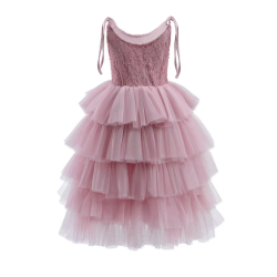 Lang kjole med bindeb�nd og bl�dt tylsk�rt gammelrosa 