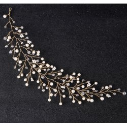 Perle/Krystalb�nd til kort h�r guld