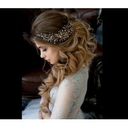 Perle/Krystalb�nd til kort h�r guld