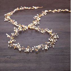 Perle/Krystalb�nd til langt h�r guld EKSTRA LANGT