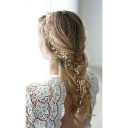 Perle/Krystalb�nd til langt h�r guld EKSTRA LANGT