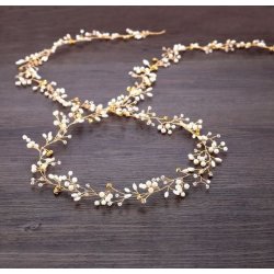 Perle/Krystalb�nd til langt h�r guld EKSTRA LANGT