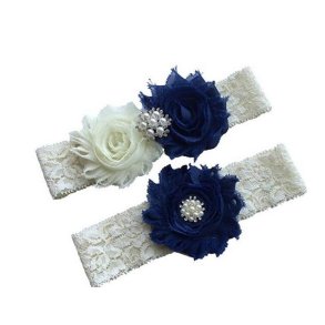 Strmpebnd-st med bl og hvide organzablomster