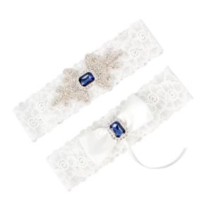 Strmpebnd-st hvidt med royalbl krystaller
