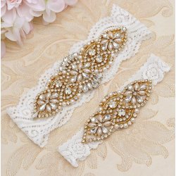 Str�mpeb�nd-s�t hvidt med guldindfattede krystaller