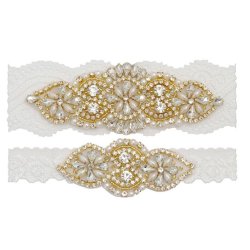 Str�mpeb�nd-s�t hvidt med guldindfattede krystaller